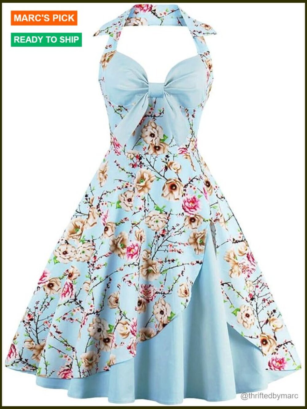 Vintage 1950s Halter Swing Dress Sleeveless Backless Formal Cocktail